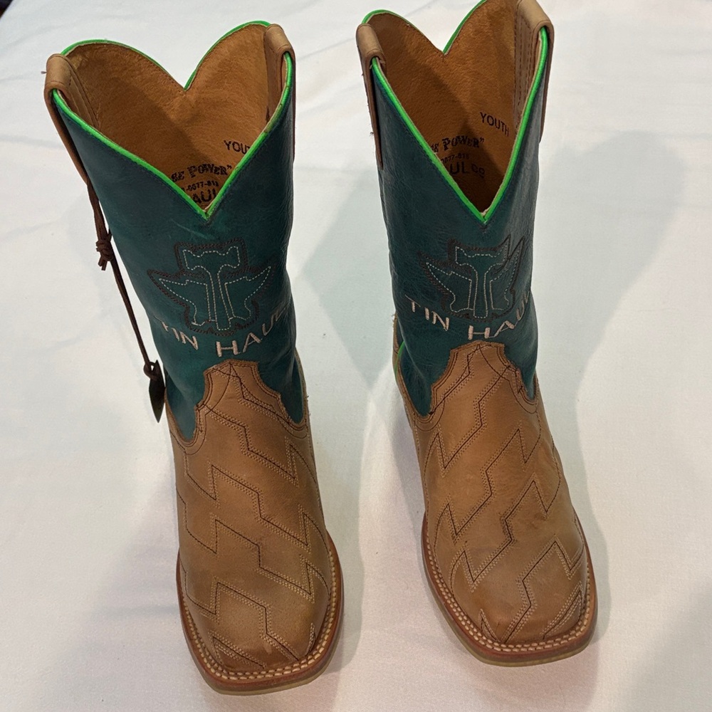 Tin Haul Kids Brown and Teal Western Cowboy Boots